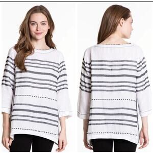 J. Jill Love Linen Striped Black Striped Tunic Top Size Large